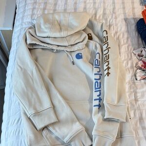 Carhartt Off-White Hoodie with Blue and Brown Accents